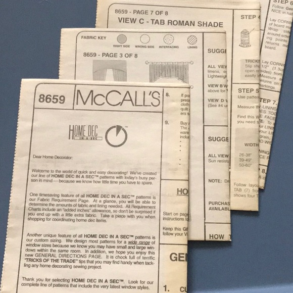 McCall’s 8659 Roman Shade Pattern and Valence Pattern - Picture 2 of 3